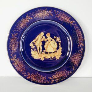 Limoges Castel France 22K Gold Plate Curtsying Couple Regency Rococo Victorian